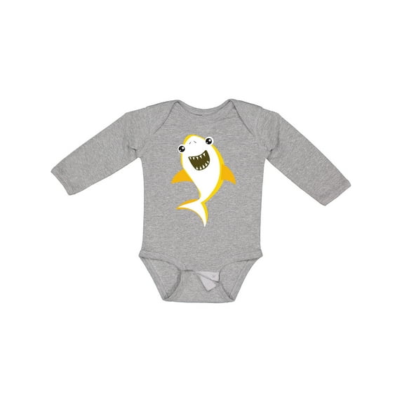 Inktastic Cute Shark, Little Shark, Yellow Shark Boys or Girls Long Sleeve Baby Bodysuit