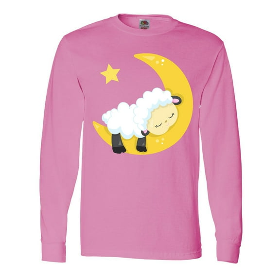 Inktastic Cute Sheep Sleeping On The Moon, White Sheep, Star Long Sleeve T-Shirt