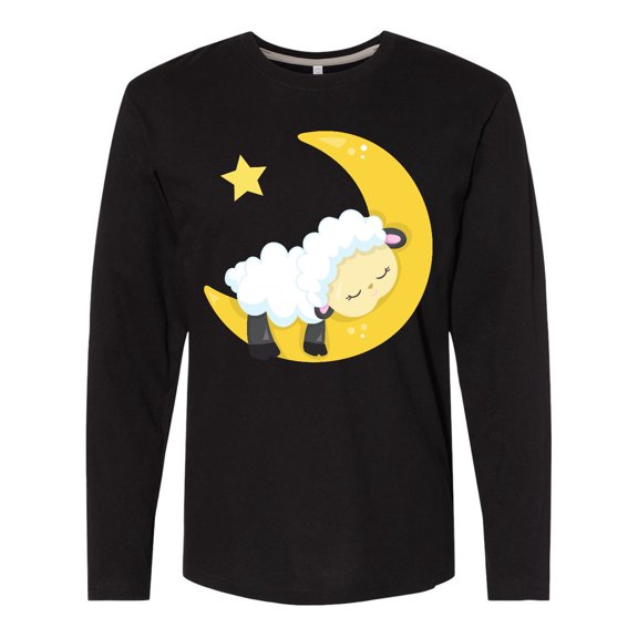 Inktastic Cute Sheep Sleeping On The Moon, White Sheep, Star Long Sleeve T-Shirt