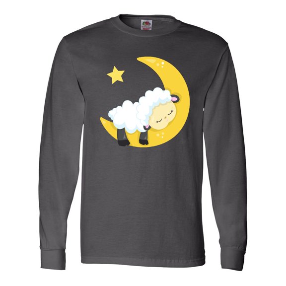 Inktastic Cute Sheep Sleeping On The Moon, White Sheep, Star Long Sleeve T-Shirt