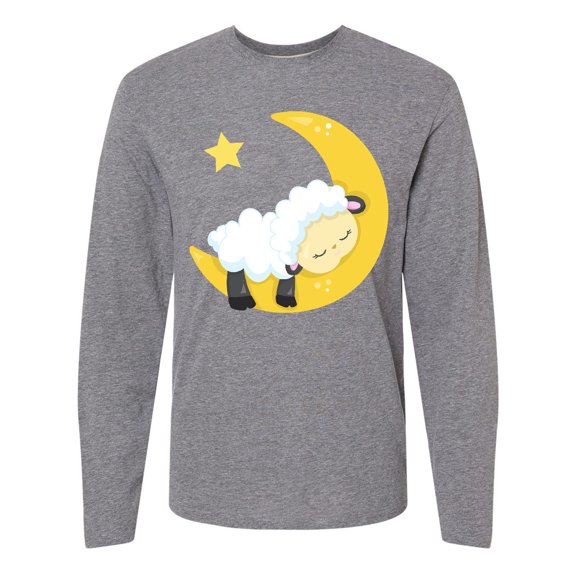 Inktastic Cute Sheep Sleeping On The Moon, White Sheep, Star Long Sleeve T-Shirt