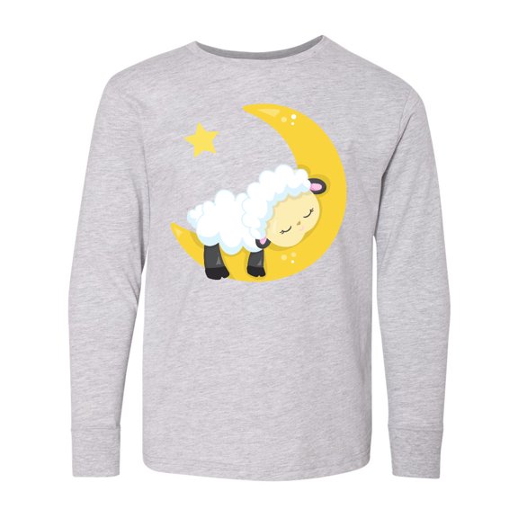 Inktastic Cute Sheep Sleeping On The Moon, White Sheep, Star Long Sleeve Youth T-Shirt