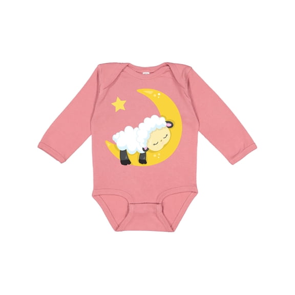 Inktastic Cute Sheep, Sleeping Sheep, Moon, Stars, Sleepy Boys or Girls Long Sleeve Baby Bodysuit