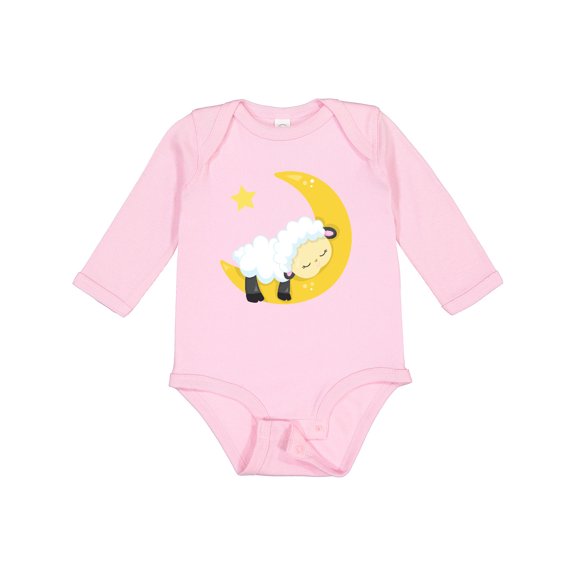 Inktastic Cute Sheep, Sleeping Sheep, Moon, Stars, Sleepy Boys or Girls Long Sleeve Baby Bodysuit