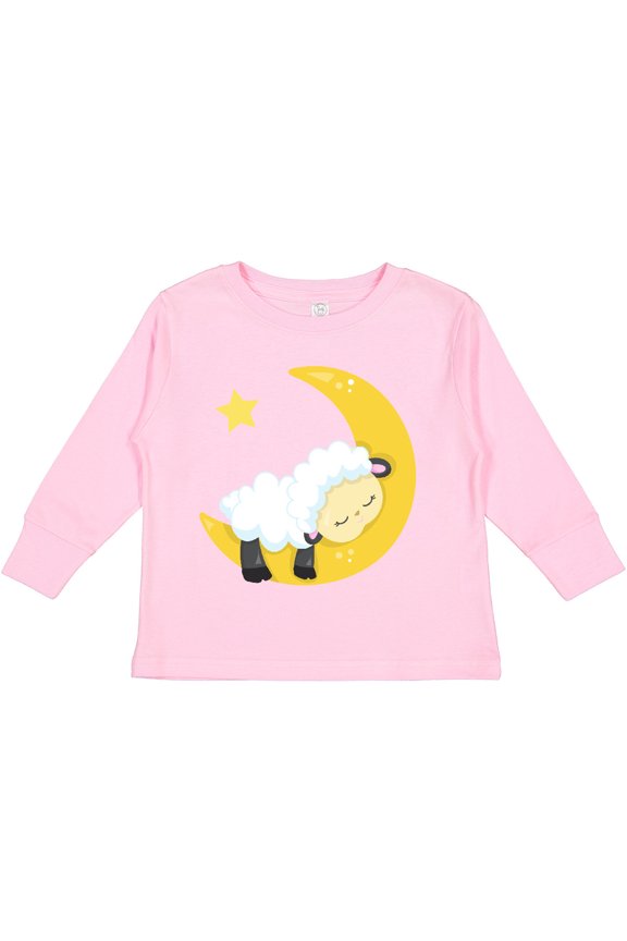 Cute Sheep, Sleeping Sheep, Moon, Stars, Sleepy Boys or Girls Long Sleeve Toddler T-Shirt