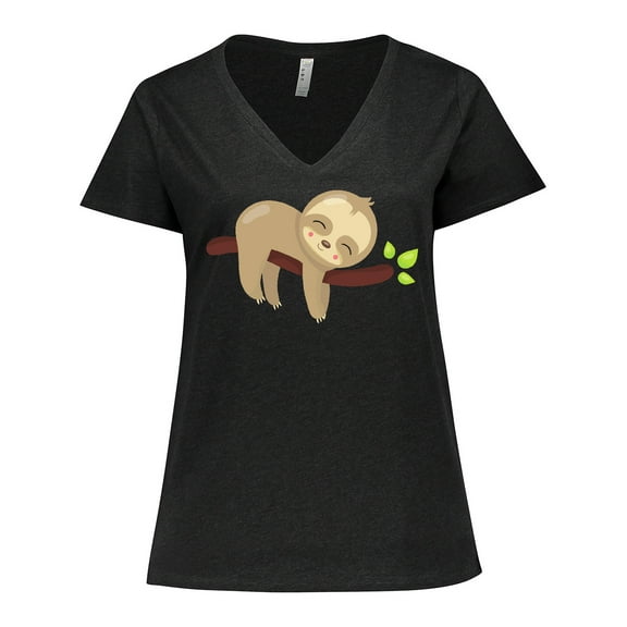 Inktastic Cute Sloth, Baby Sloth, Lazy Sloth, Sleeping Sloth Women's Plus Size V-Neck T-Shirt