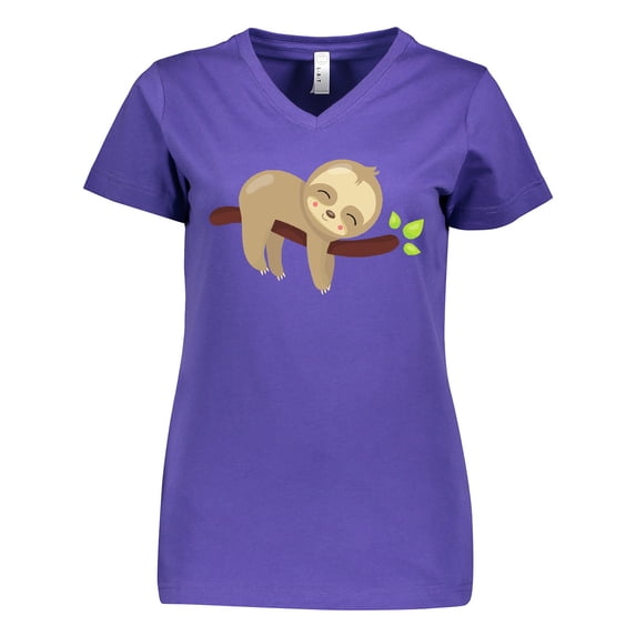 Inktastic Cute Sloth, Baby Sloth, Lazy Sloth, Sleeping Sloth Women's V-Neck T-Shirt