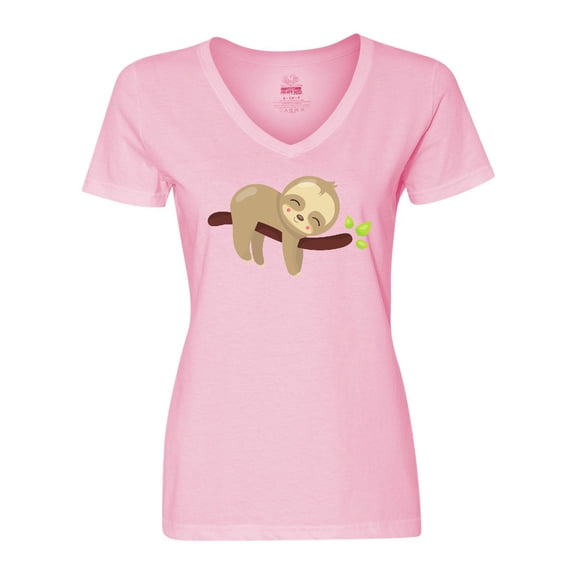 Inktastic Cute Sloth, Baby Sloth, Lazy Sloth, Sleeping Sloth Women's V-Neck T-Shirt