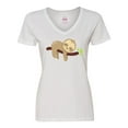 thumbnail image 1 of Inktastic Cute Sloth, Baby Sloth, Lazy Sloth, Sleeping Sloth Women's V-Neck T-Shirt, 1 of 5