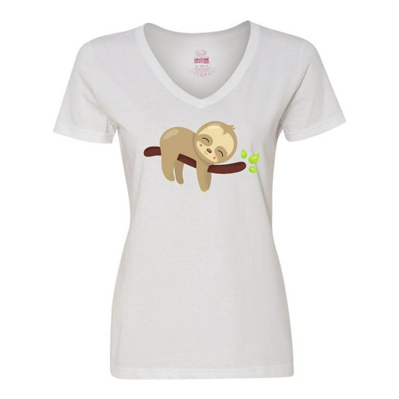 Inktastic Cute Sloth, Baby Sloth, Lazy Sloth, Sleeping Sloth Women's V-Neck T-Shirt