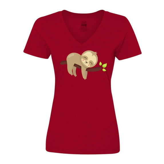 Inktastic Cute Sloth, Baby Sloth, Lazy Sloth, Sleeping Sloth Women's V-Neck T-Shirt