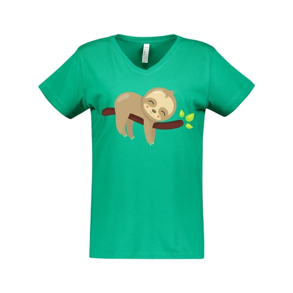 Inktastic Cute Sloth, Baby Sloth, Lazy Sloth, Sleeping Sloth Women's V-Neck T-Shirt