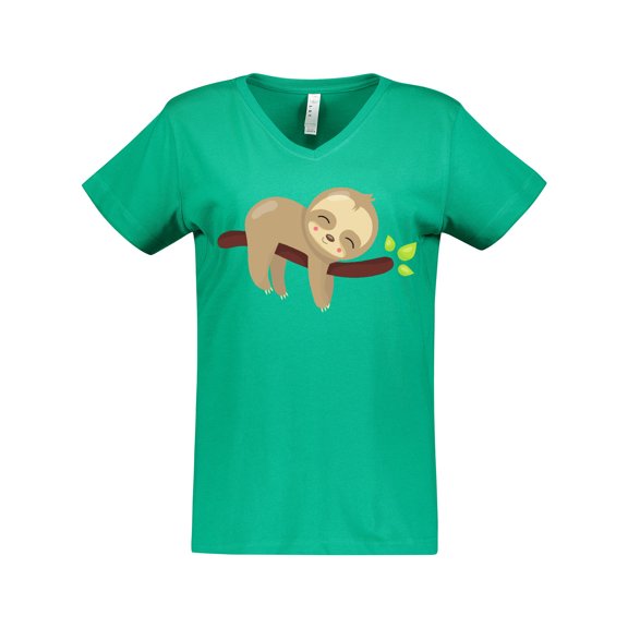 Inktastic Cute Sloth, Baby Sloth, Lazy Sloth, Sleeping Sloth Women's V-Neck T-Shirt