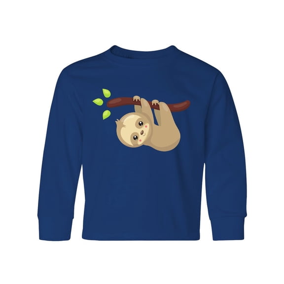 Inktastic Cute Sloth Hanging From Tree Branch, Lazy Sloth Long Sleeve Youth T-Shirt