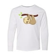 thumbnail image 1 of Inktastic Cute Sloth Hanging From Tree Branch, Lazy Sloth Long Sleeve Youth T-Shirt, 1 of 5