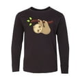 thumbnail image 1 of Inktastic Cute Sloth Hanging From Tree Branch, Lazy Sloth Long Sleeve Youth T-Shirt, 1 of 5