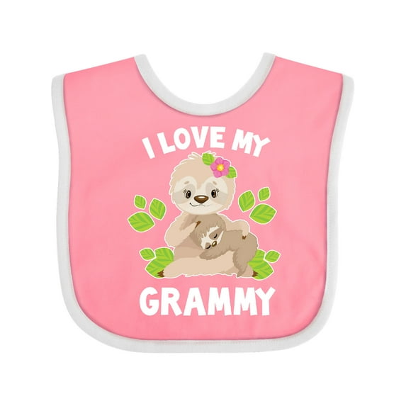 Inktastic Cute Sloth I Love My Grammy with Green Leaves Boys or Girls Baby Bib