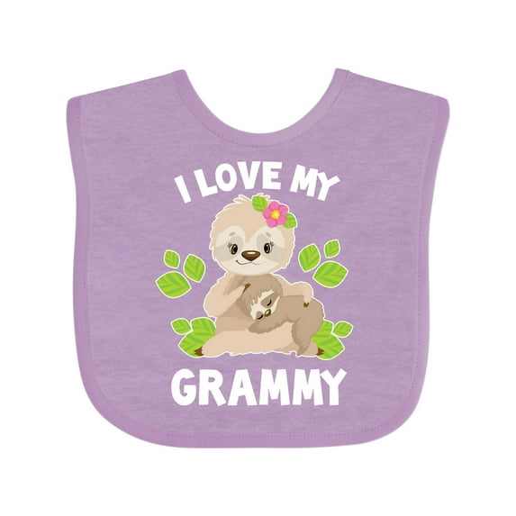 Inktastic Cute Sloth I Love My Grammy with Green Leaves Boys or Girls Baby Bib