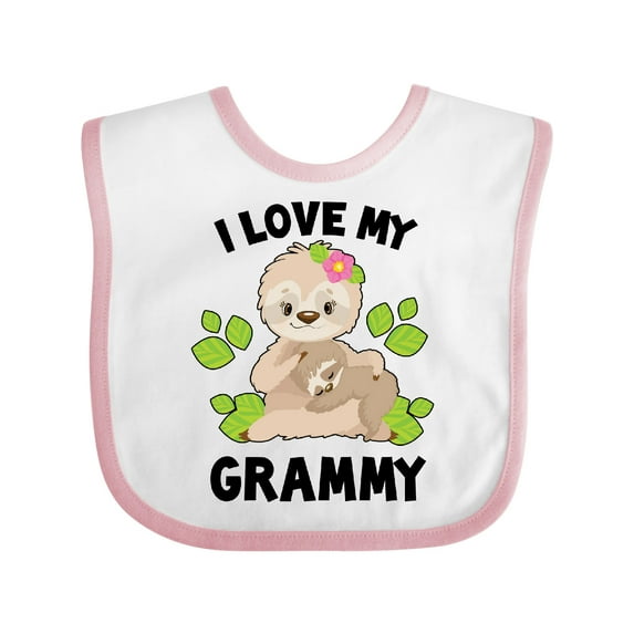 Inktastic Cute Sloth I Love My Grammy with Green Leaves Boys or Girls Baby Bib