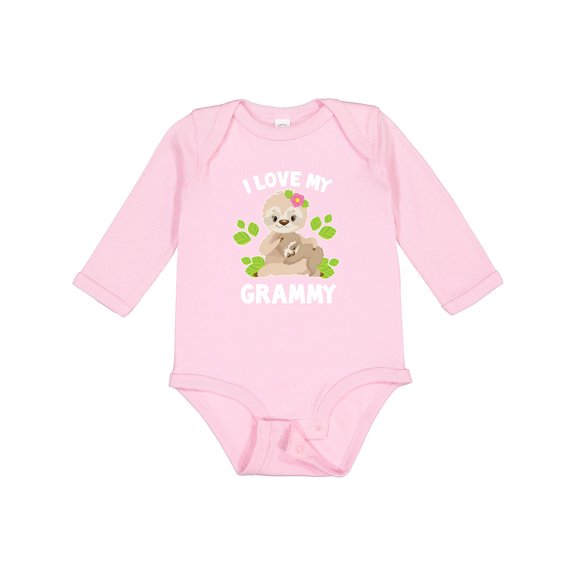 Inktastic Cute Sloth I Love My Grammy with Green Leaves Boys or Girls Long Sleeve Baby Bodysuit