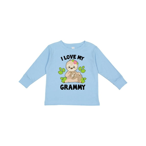 Inktastic Cute Sloth I Love My Grammy with Green Leaves Boys or Girls Long Sleeve Toddler T-Shirt