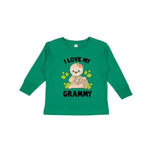 Inktastic Cute Sloth I Love My Grammy with Green Leaves Boys or Girls Long Sleeve Toddler T-Shirt