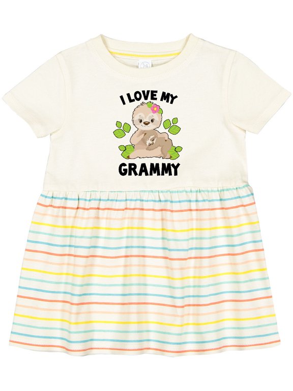 Cute Sloth I Love My Grammy with Green Leaves Girls Baby Dress