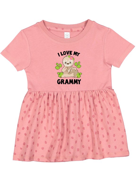 Cute Sloth I Love My Grammy with Green Leaves Girls Baby Dress