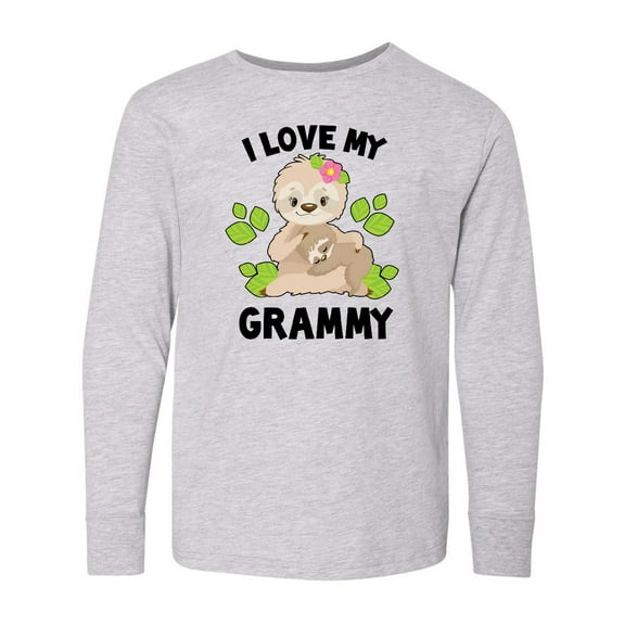Inktastic Cute Sloth I Love My Grammy with Green Leaves Long Sleeve Youth T-Shirt