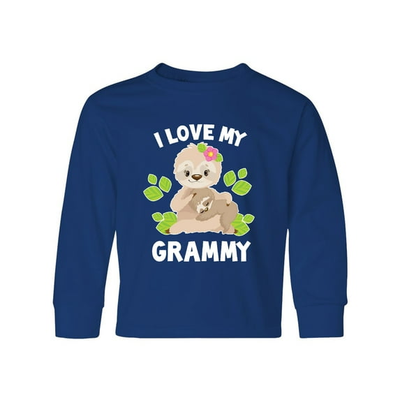 Inktastic Cute Sloth I Love My Grammy with Green Leaves Long Sleeve Youth T-Shirt