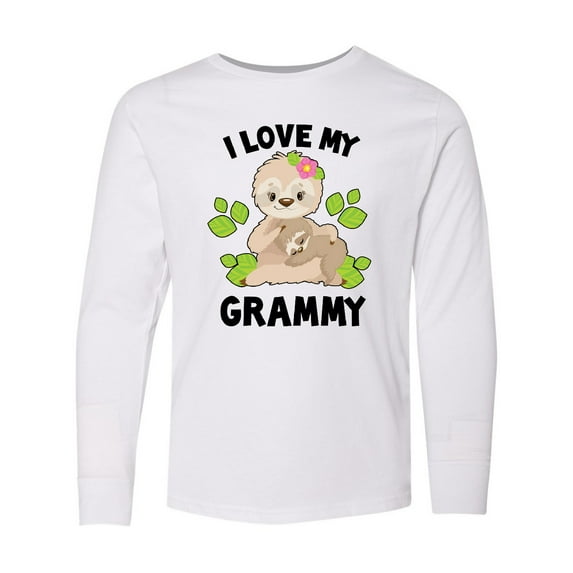 Inktastic Cute Sloth I Love My Grammy with Green Leaves Long Sleeve Youth T-Shirt