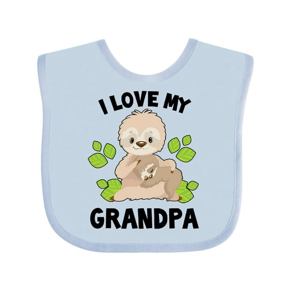 Inktastic Cute Sloth I Love My Grandpa with Green Leaves Boys or Girls Baby Bib