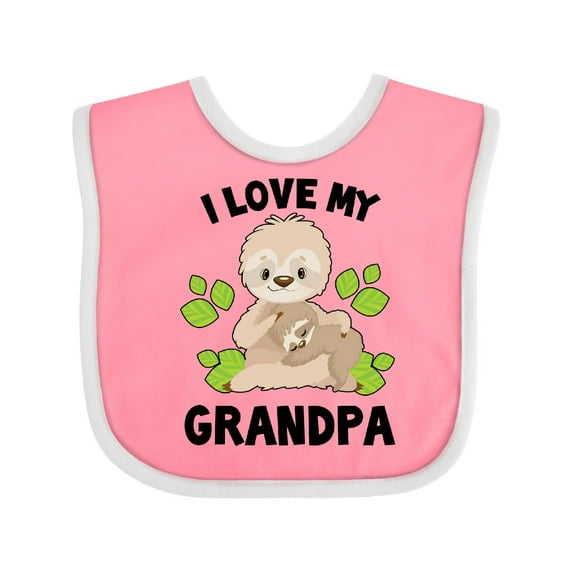 Inktastic Cute Sloth I Love My Grandpa with Green Leaves Boys or Girls Baby Bib