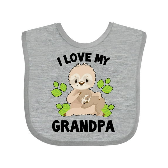 Inktastic Cute Sloth I Love My Grandpa with Green Leaves Boys or Girls Baby Bib
