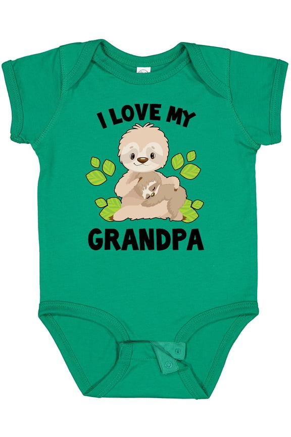 Cute Sloth I Love My Grandpa with Green Leaves Boys or Girls Baby Bodysuit