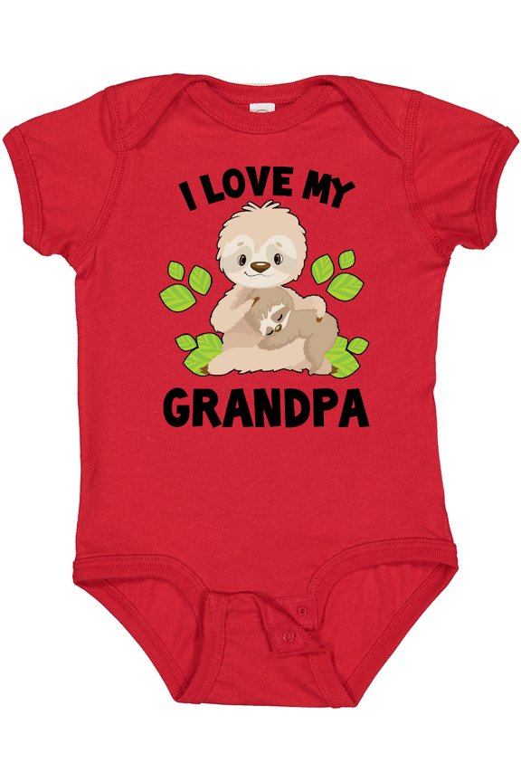 Cute Sloth I Love My Grandpa with Green Leaves Boys or Girls Baby Bodysuit