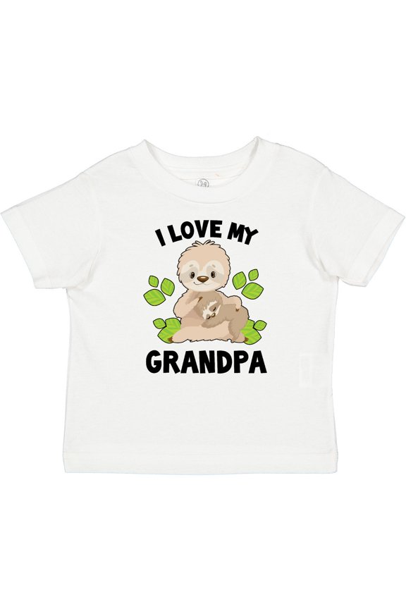 Cute Sloth I Love My Grandpa with Green Leaves Boys or Girls Baby T-Shirt