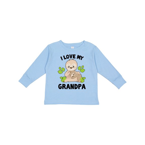 Inktastic Cute Sloth I Love My Grandpa with Green Leaves Boys or Girls Long Sleeve Toddler T-Shirt