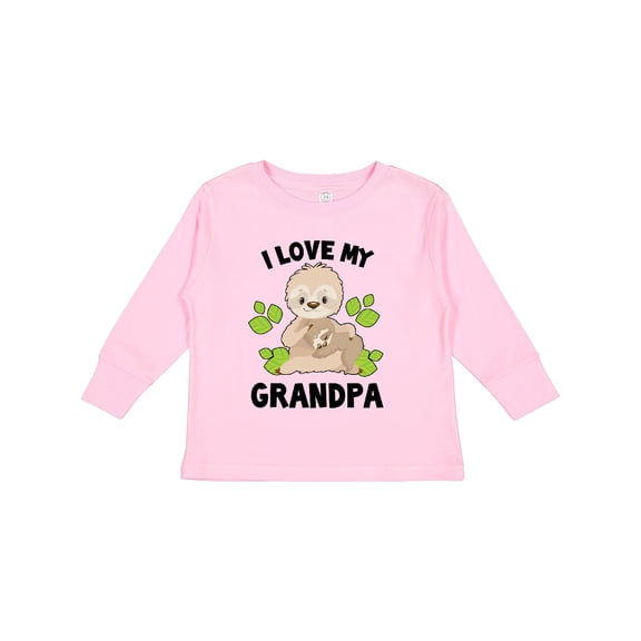 Inktastic Cute Sloth I Love My Grandpa with Green Leaves Boys or Girls Long Sleeve Toddler T-Shirt