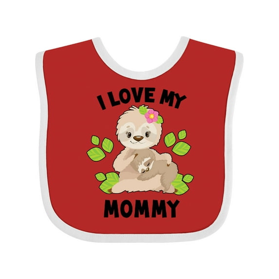 Inktastic Cute Sloth I Love My Mommy with Green Leaves Boys or Girls Baby Bib