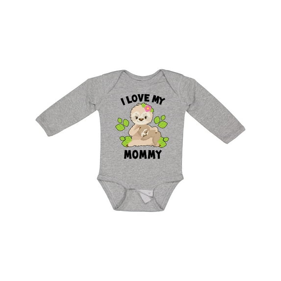 Inktastic Cute Sloth I Love My Mommy with Green Leaves Boys or Girls Long Sleeve Baby Bodysuit