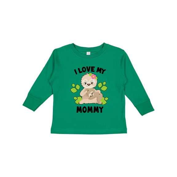 Inktastic Cute Sloth I Love My Mommy with Green Leaves Boys or Girls Long Sleeve Toddler T-Shirt