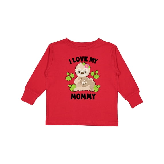 Inktastic Cute Sloth I Love My Mommy with Green Leaves Boys or Girls Long Sleeve Toddler T-Shirt