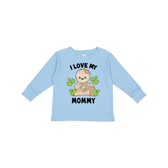 Inktastic Cute Sloth I Love My Mommy with Green Leaves Boys or Girls Long Sleeve Toddler T-Shirt