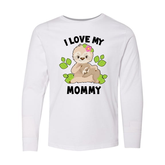 Inktastic Cute Sloth I Love My Mommy with Green Leaves Long Sleeve Youth T-Shirt