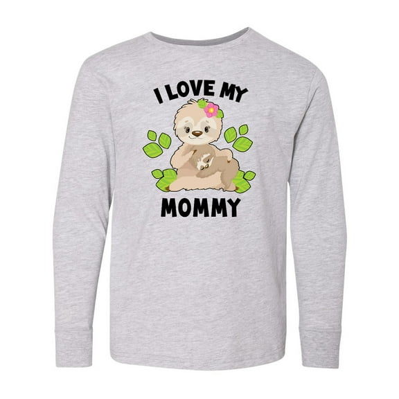 Inktastic Cute Sloth I Love My Mommy with Green Leaves Long Sleeve Youth T-Shirt