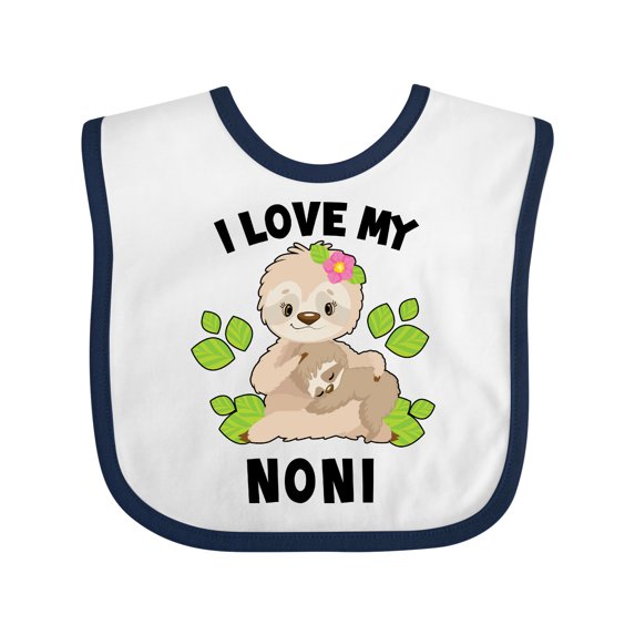 Inktastic Cute Sloth I Love My Noni with Green Leaves Boys or Girls Baby Bib