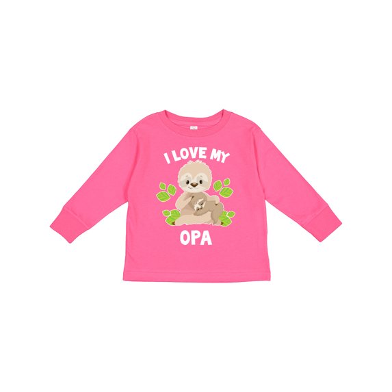 Inktastic Cute Sloth I Love My Opa with Green Leaves Boys or Girls Long Sleeve Toddler T-Shirt