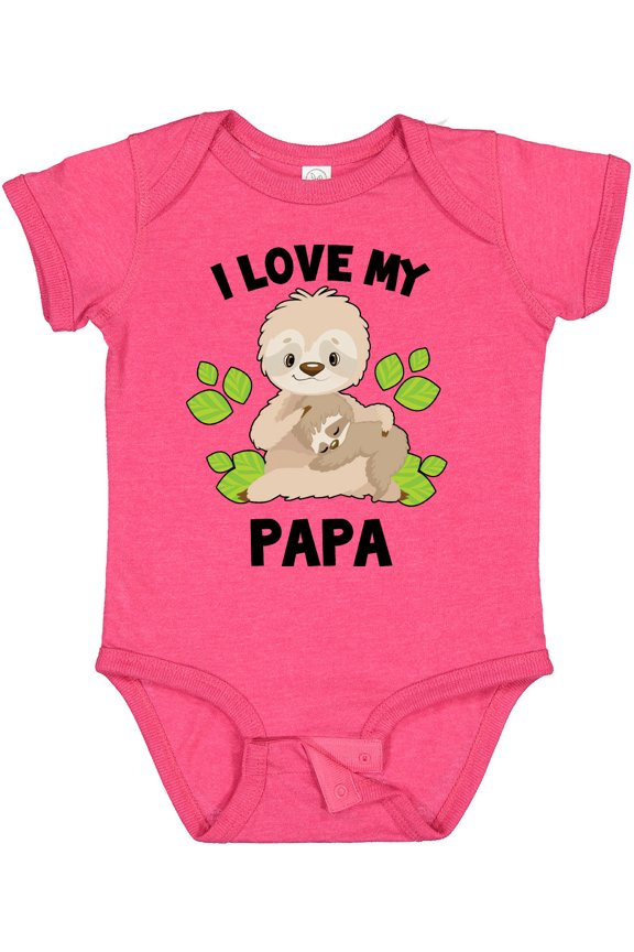 Cute Sloth I Love My Papa with Green Leaves Boys or Girls Baby Bodysuit