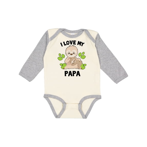 Inktastic Cute Sloth I Love My Papa with Green Leaves Boys or Girls Long Sleeve Baby Bodysuit